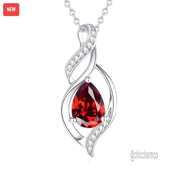 Sterling Silver Garnet Teardrop Pendant Necklace 16+2 Inch Infinity Love Gift
